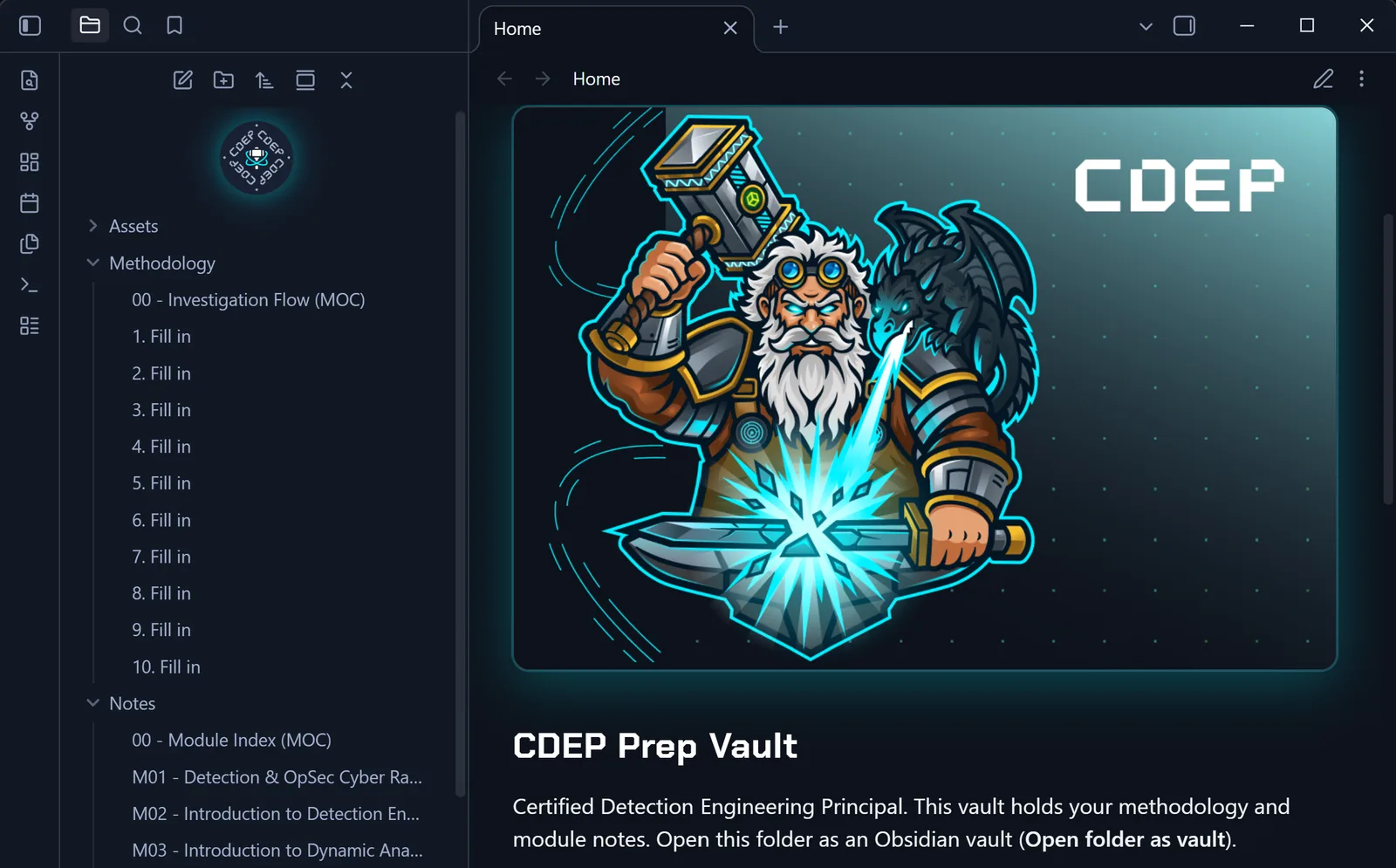 The CDEP Prep Vault open in Obsidian